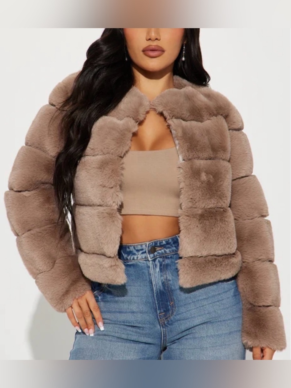 Fashion Nova Faux Fur Puffer Jacket - Taupe Brown